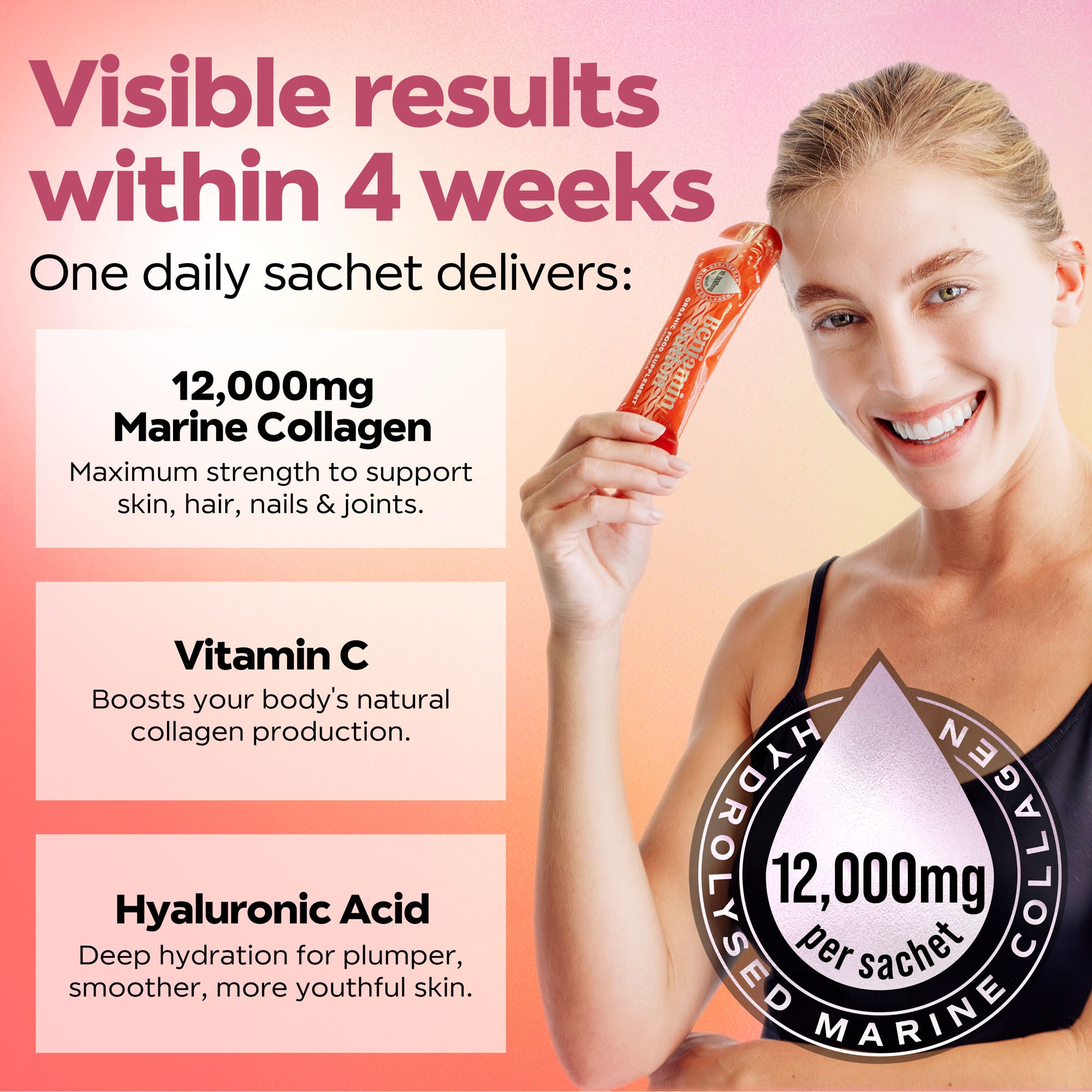 28x Orange 12,000mg Marine Collagen Liquid Sachets