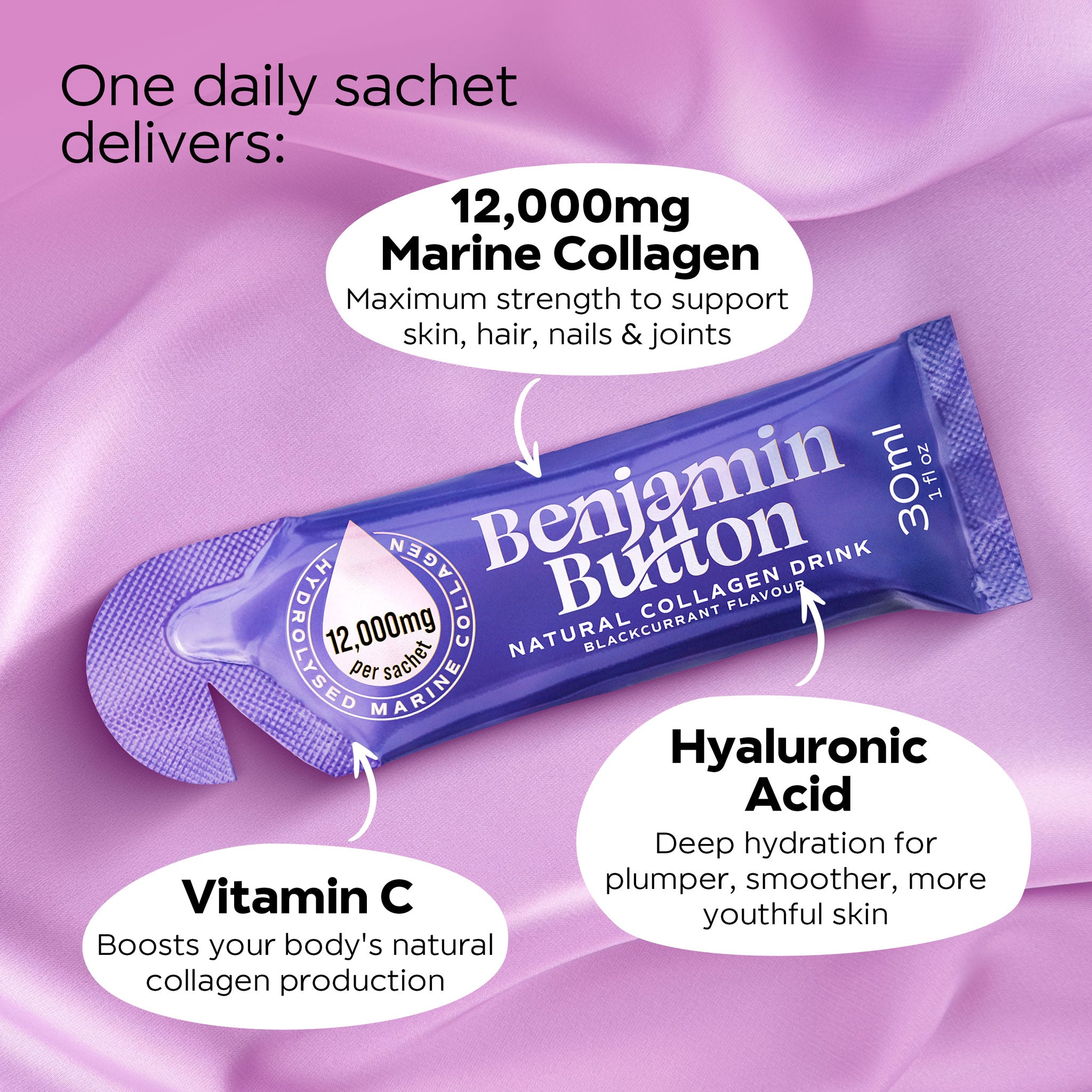 14x Sachets Liquides de Collagène Marin 12 000 mg à la Cassis Noir