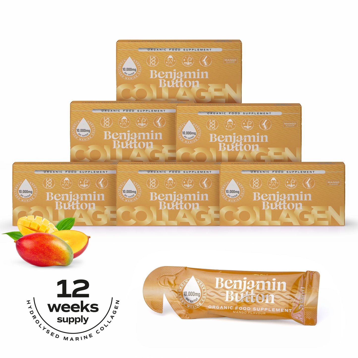 84x Mango 10,000mg Marine Collagen Liquid Sachets