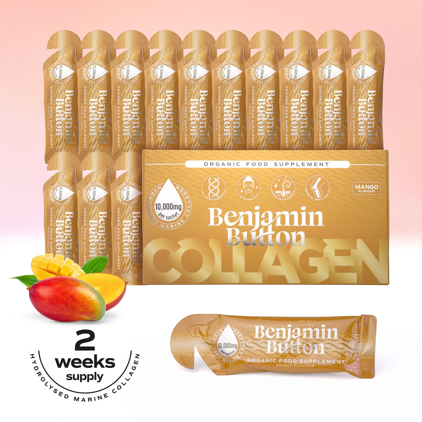 14x Mango Marine Collagen Liquid Sachets - Benjamin Button®